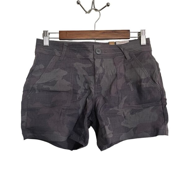 PrAna Womens NWT Gravel Camo Gray Mid Lightweight Stretch Olivia Shorts Sz 4 - Picture 2 of 10